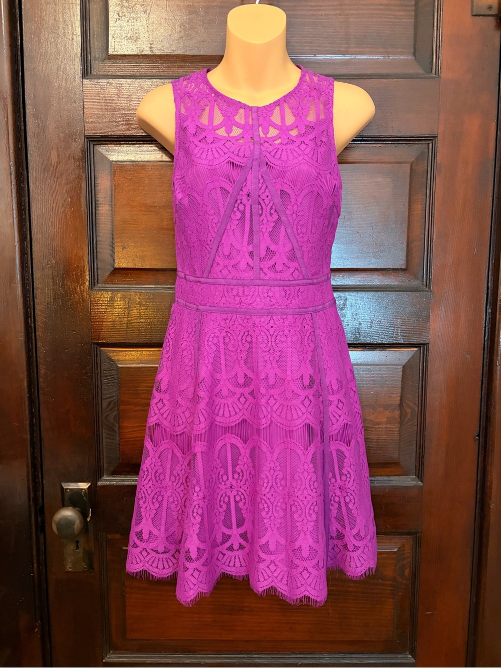 Adelyn Rae Girls Sleeveless Lace Fit-and-Flare Dress in Bright Magenta